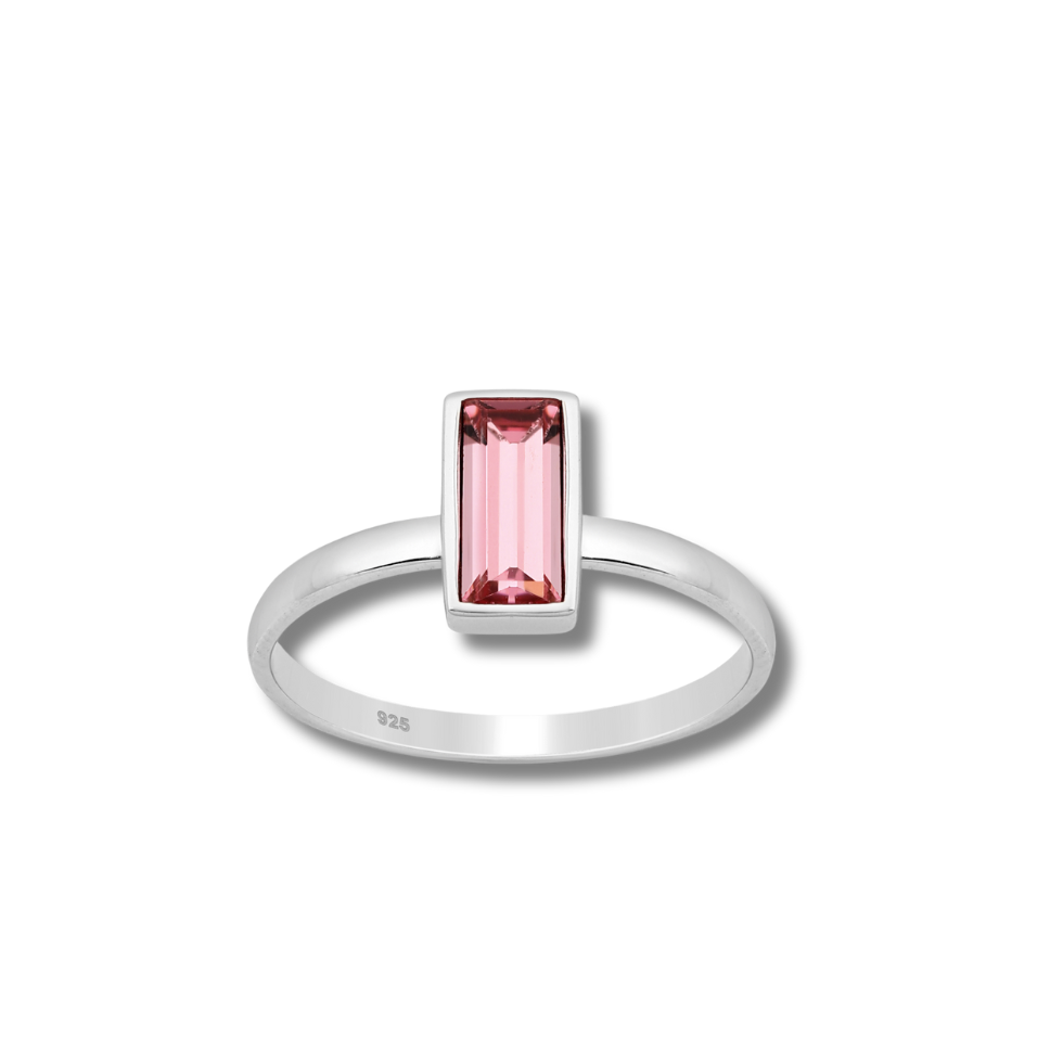 Sterling Silver Ring Adorned with a Rectangle Fine Austrian Crystal