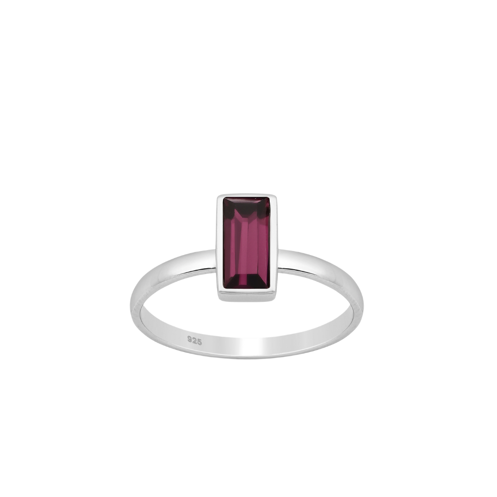 Sterling Silver Ring Adorned with a Rectangle Fine Austrian Crystal