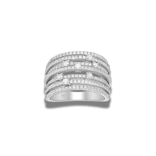 Sterling Silver Layered Ring, Decorated with Cubic Zirconia's