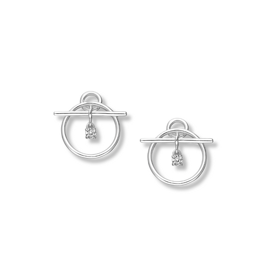 Sterling Silver Bar and Circle Push-Back Earrings